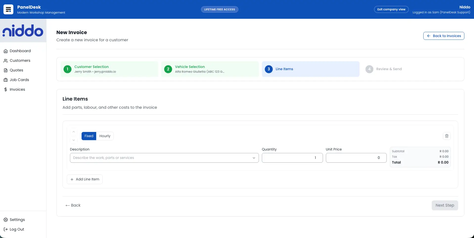 Invoice creation view screenshot