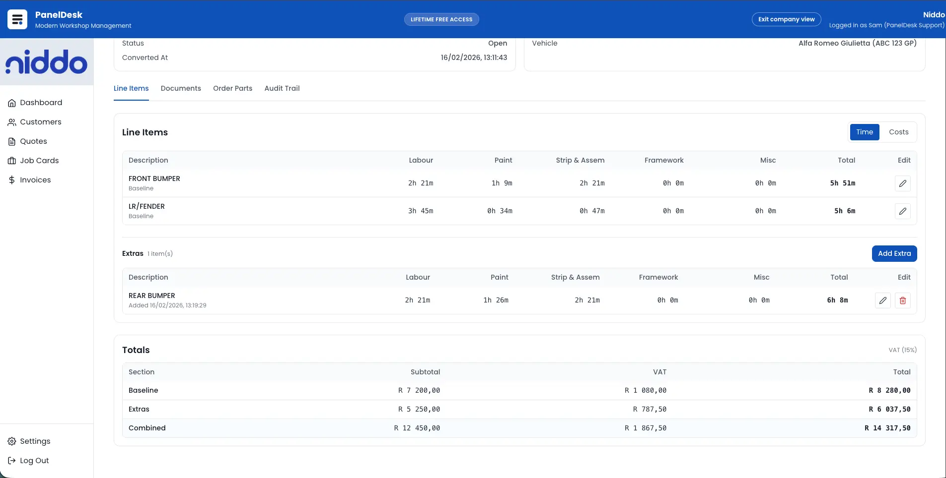 Job scope editing view screenshot