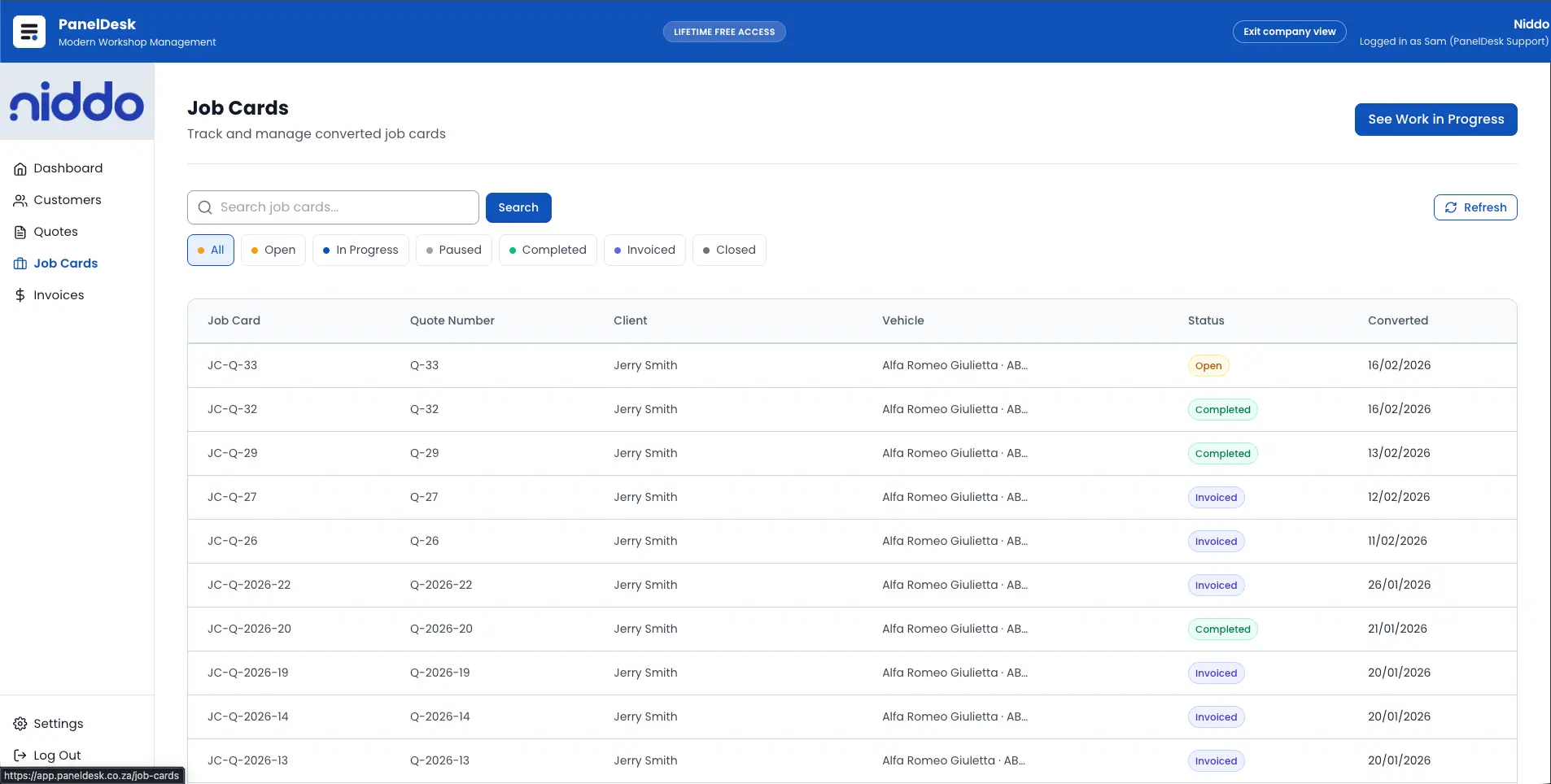 Status control view screenshot